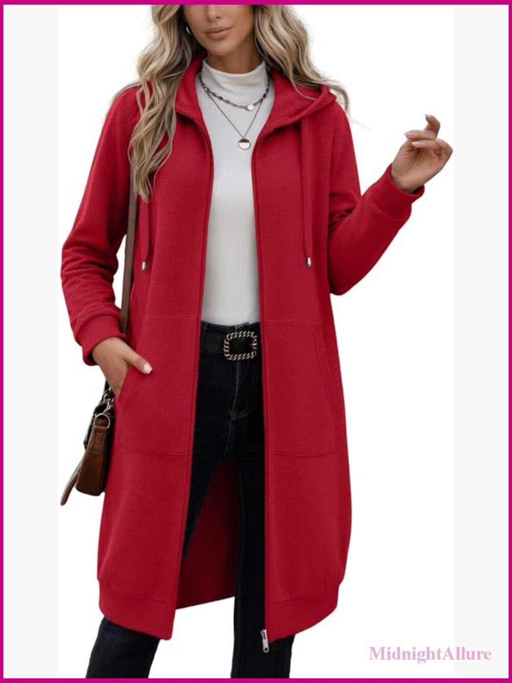 Oversized Zip Up Hoodie Fleece Longline with Pockets